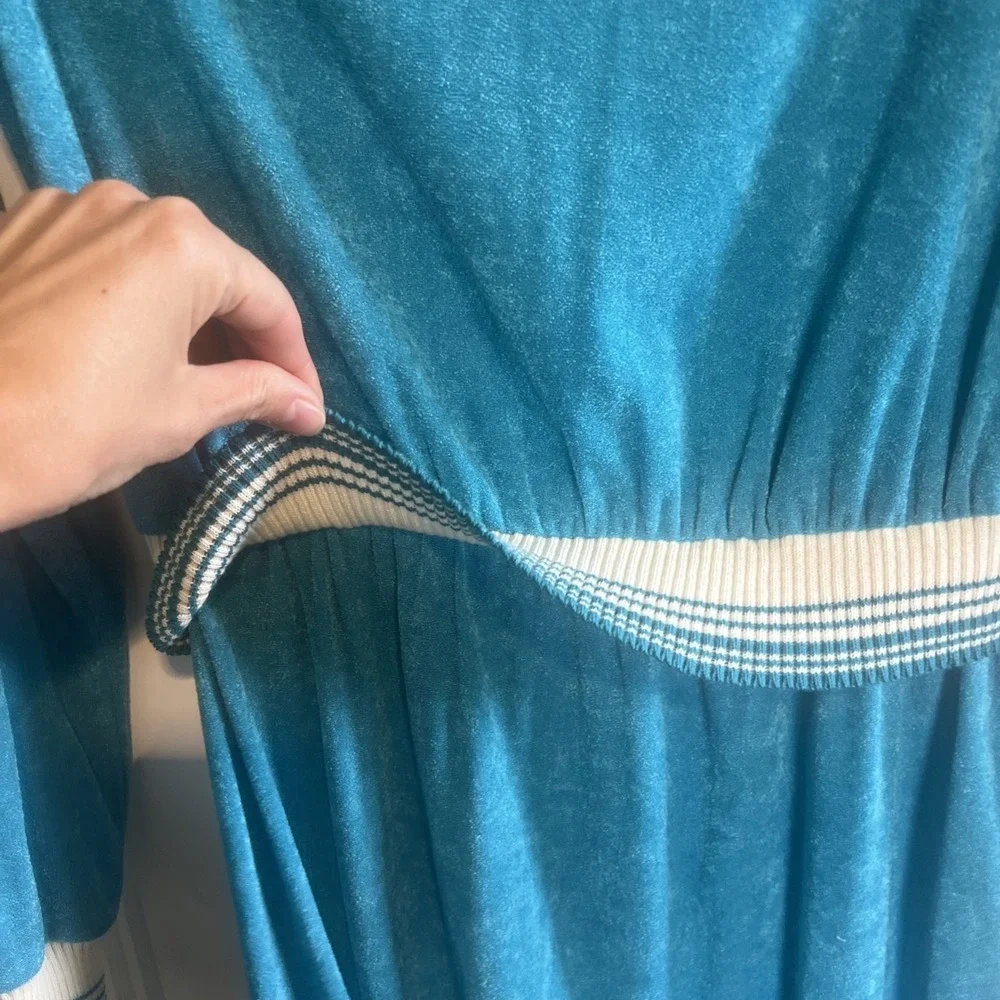 VTG  70's Jody Of California Turquoise Terry Cloth Dress White Trim Sz 11‎